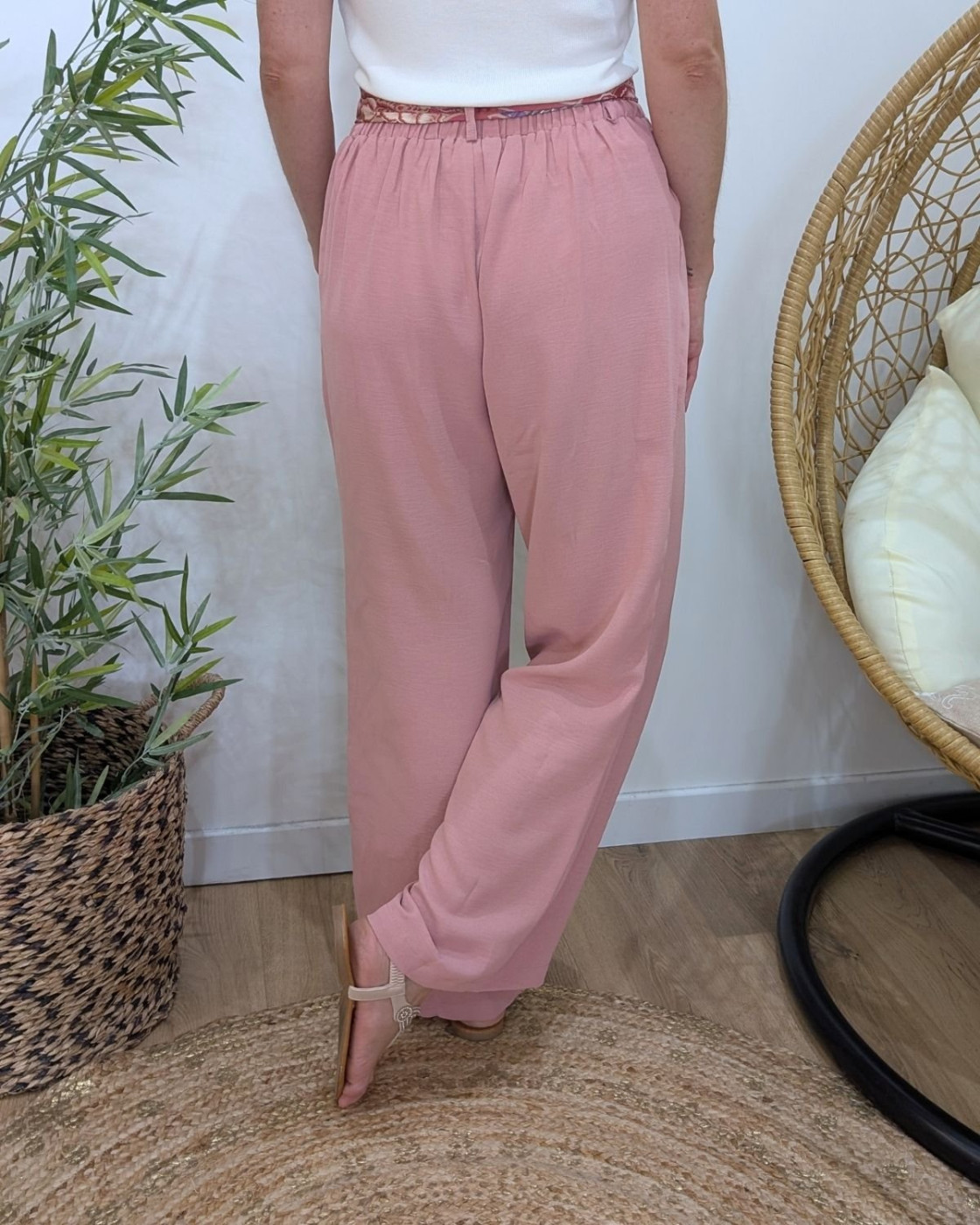 Pantalon femme fluide rose poudré Yunaé