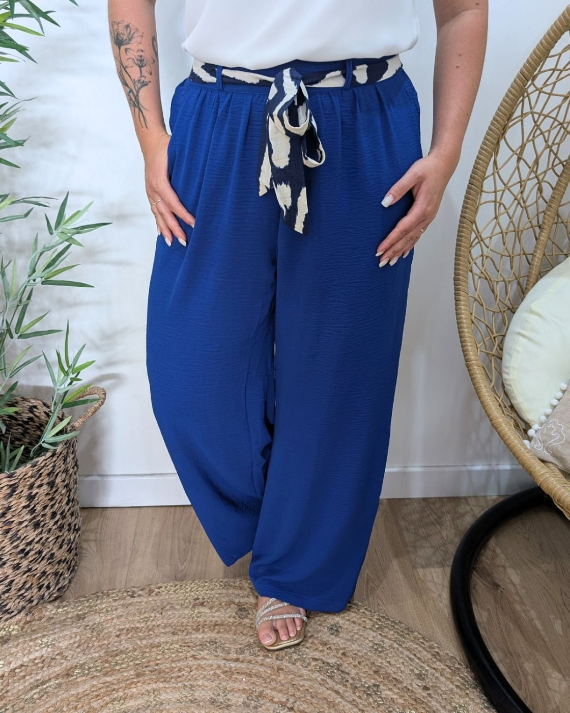 Pantalon femme fluide bleu roi Yunaé