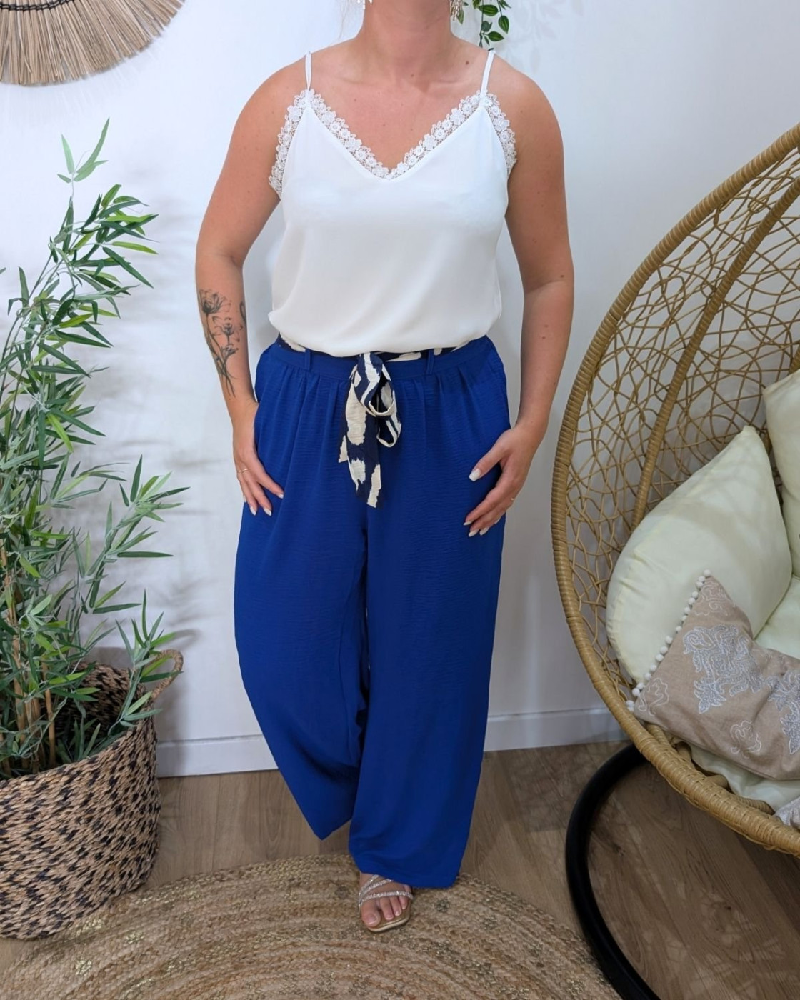 Pantalon femme fluide bleu roi Yunaé