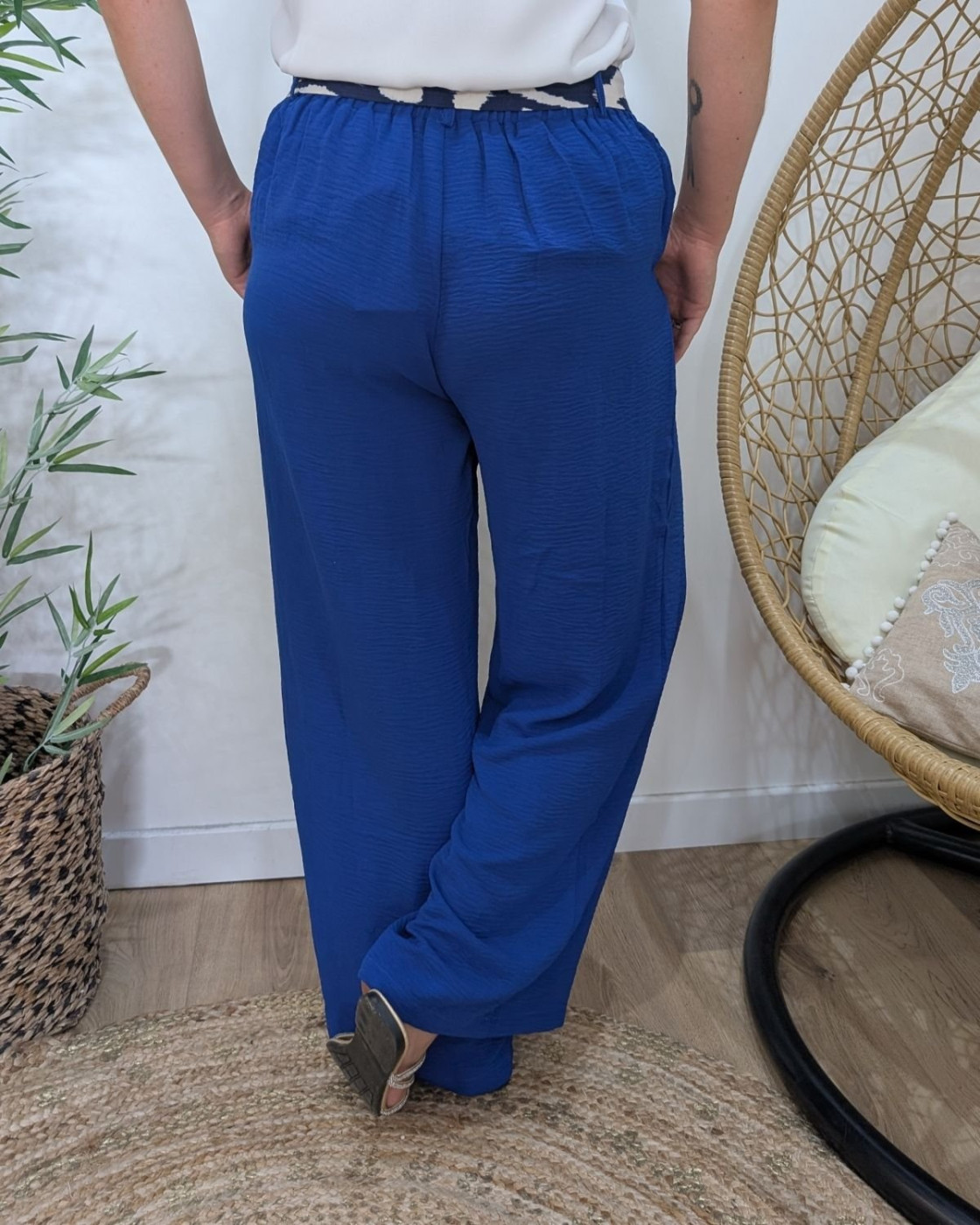 Pantalon femme fluide bleu roi Yunaé