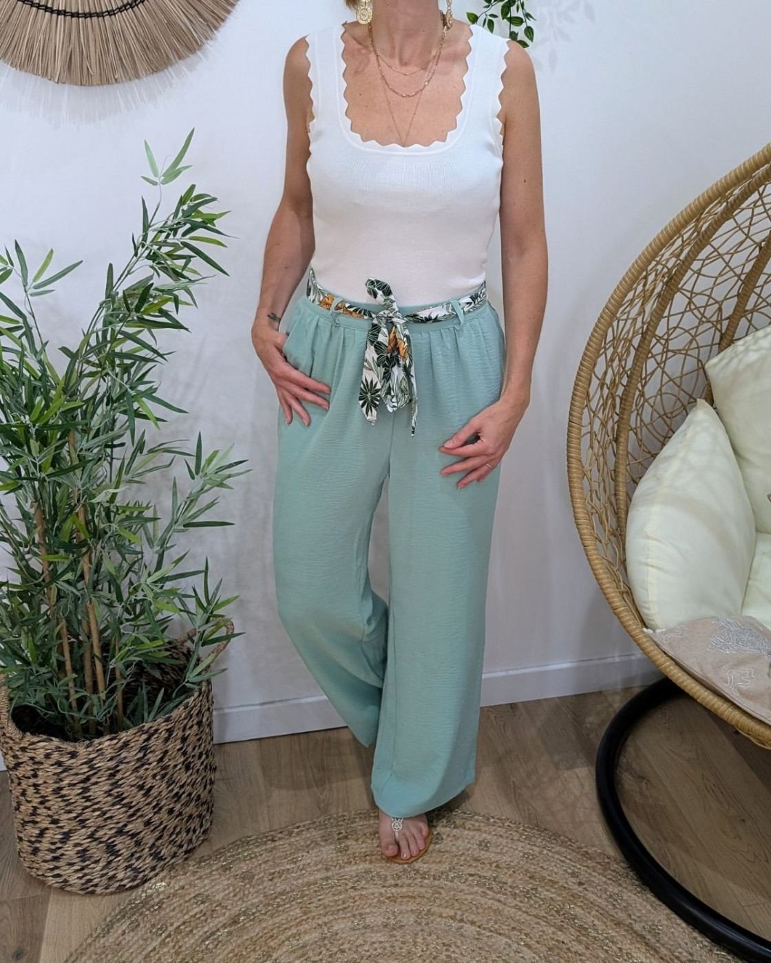 Pantalon femme fluide vert d'eau Yunaé