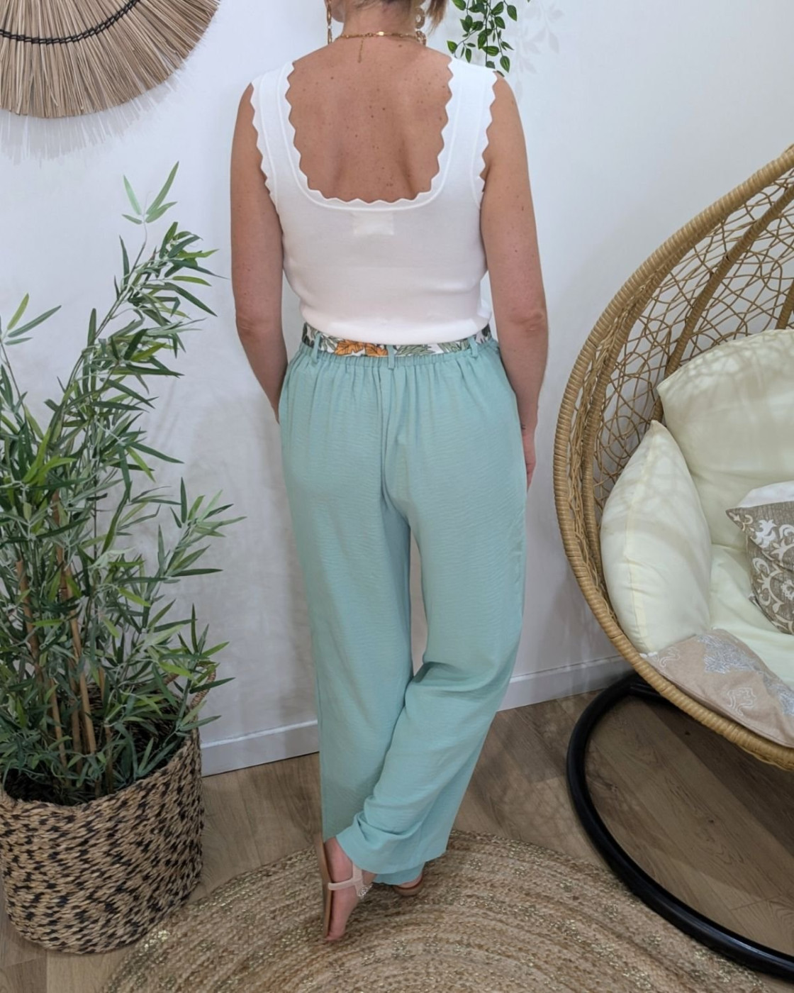 Pantalon femme fluide vert d'eau Yunaé