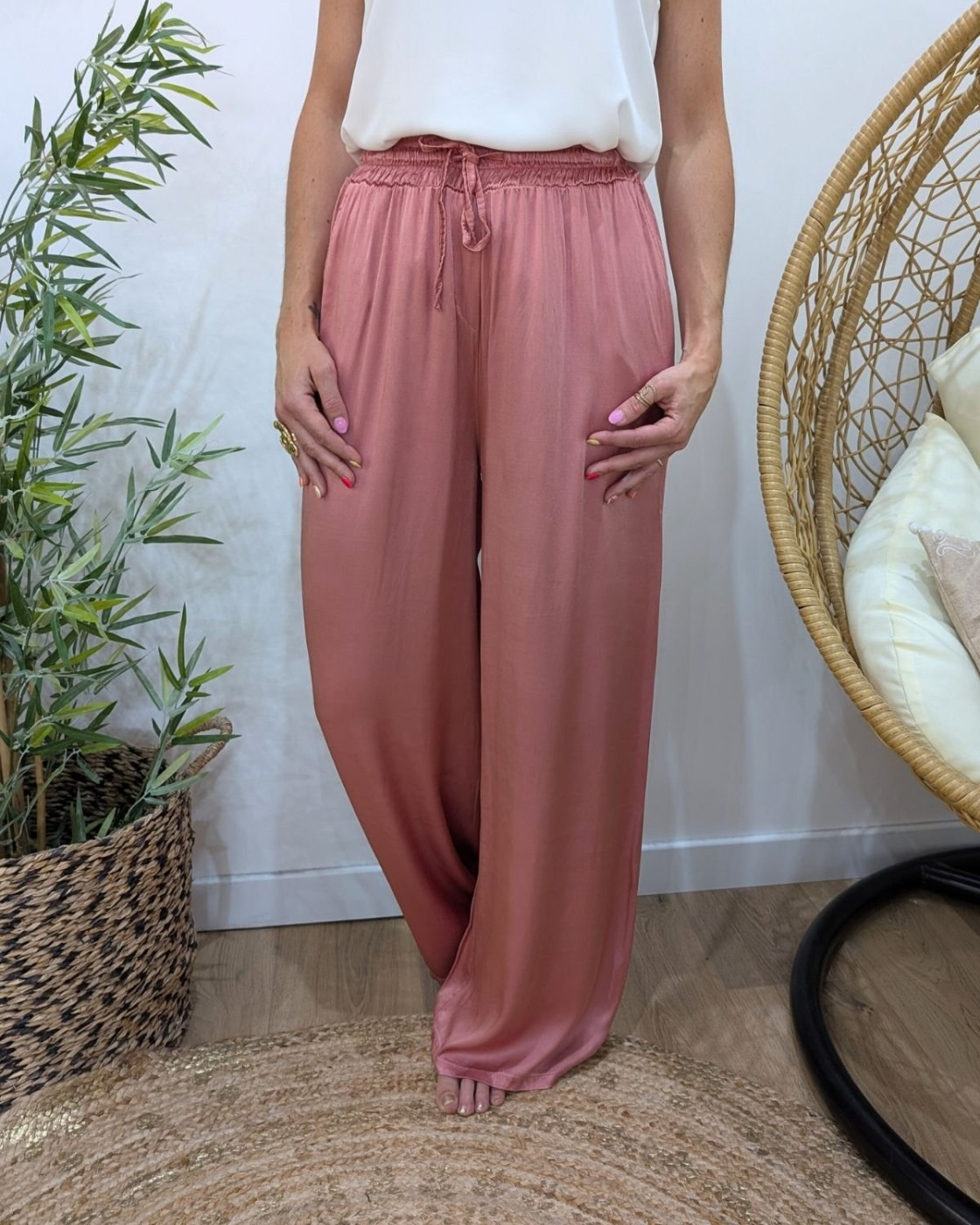 Pantalon fluide satiné femme uni Lyséa