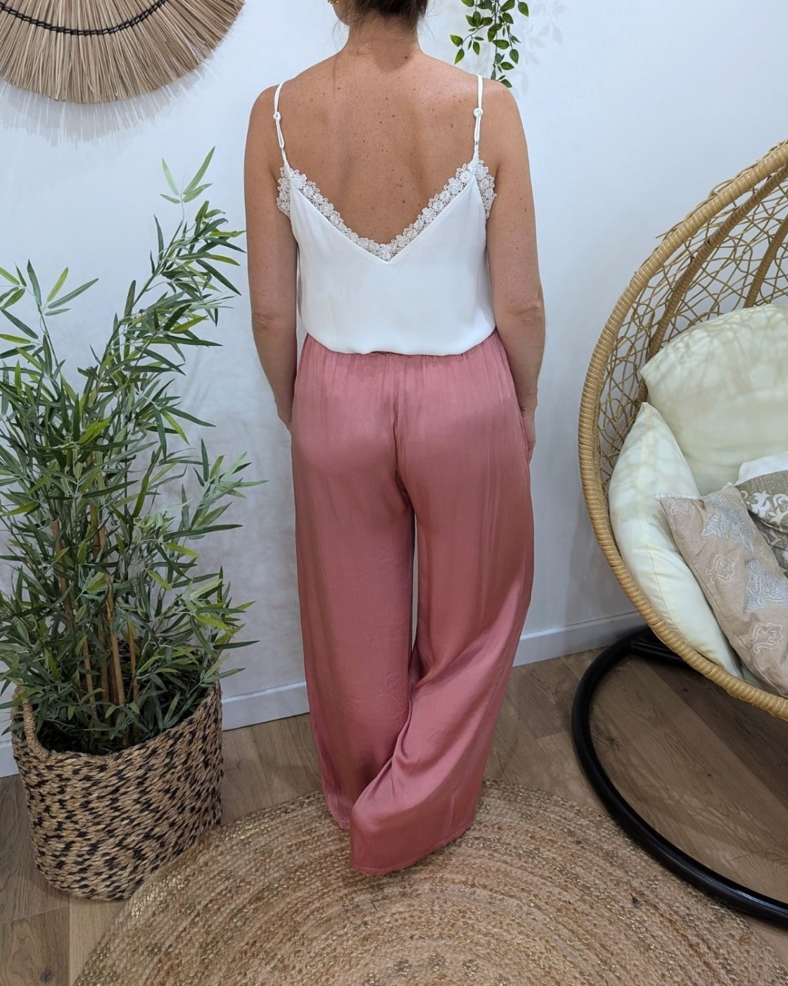Pantalon fluide satiné femme uni Lyséa