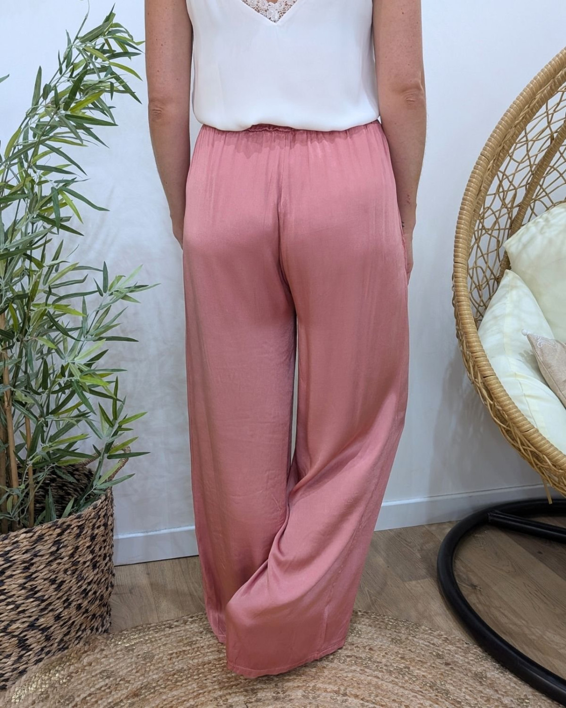 Pantalon fluide satiné femme uni Lyséa