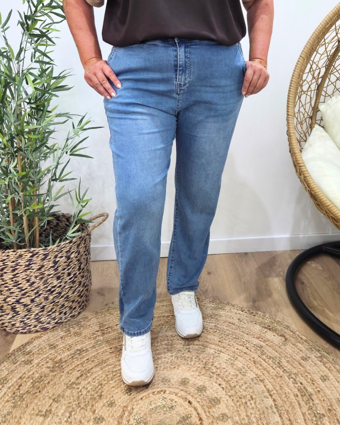 Jean femme élastiqué grande taille bleu clair 