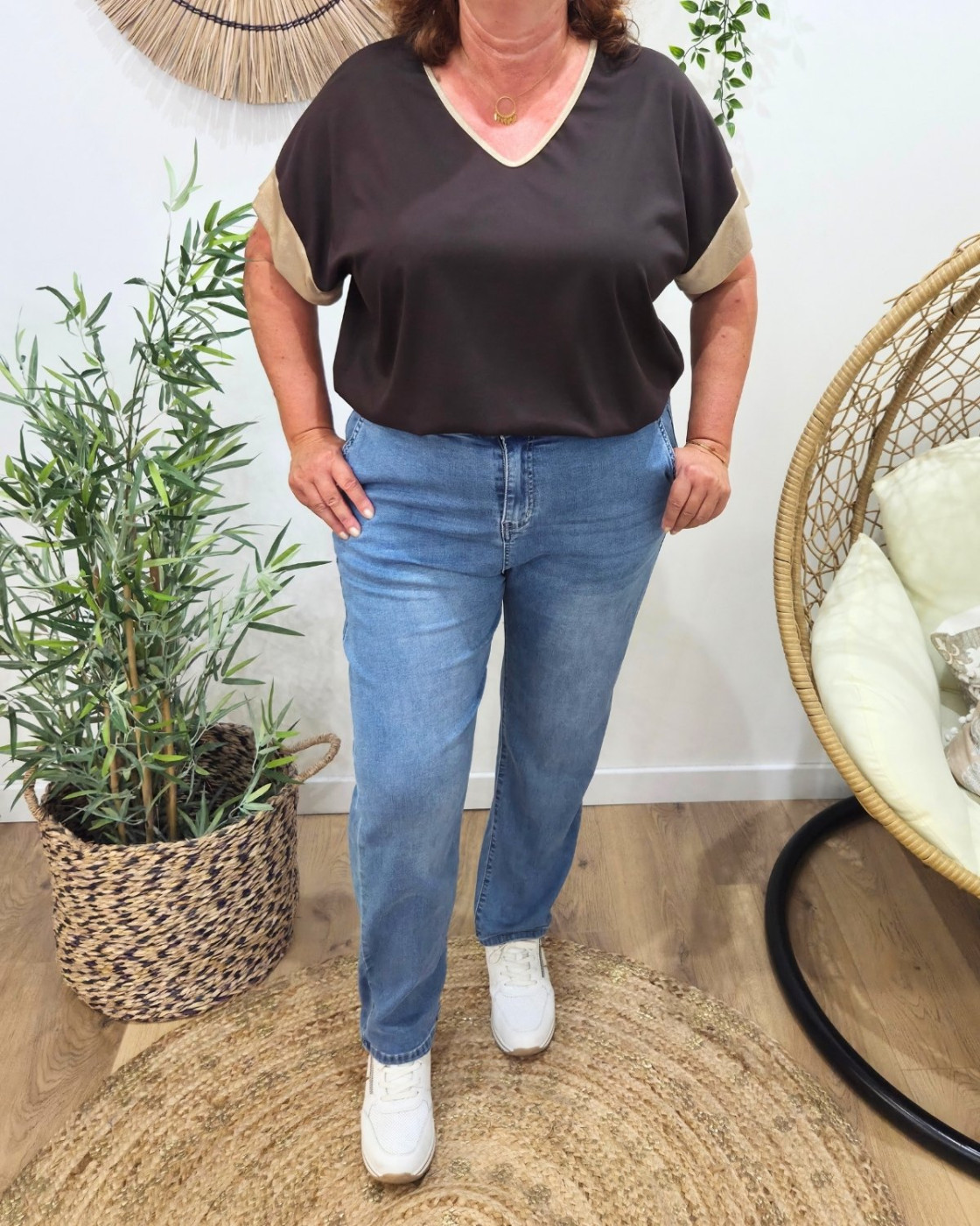 Jean femme élastiqué grande taille bleu clair 