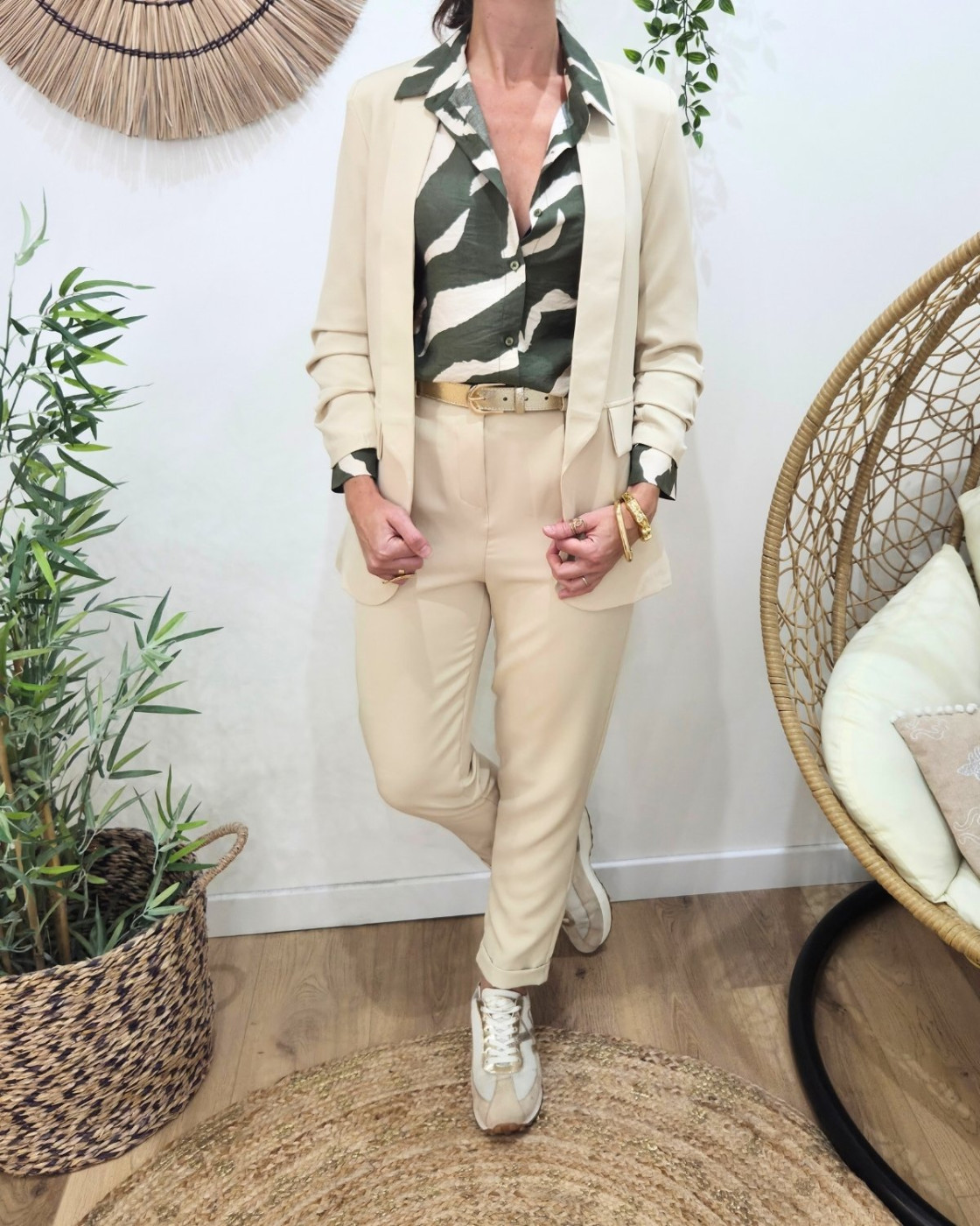 Pantalon de tailleur femme beige