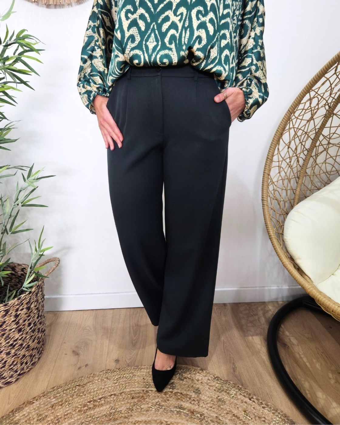 Pantalon femme vert bouteille fluide Zéa