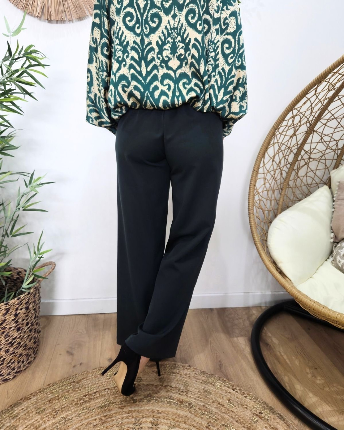 Pantalon femme vert bouteille fluide Zéa