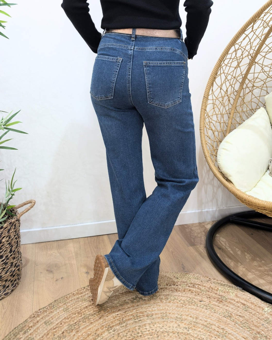 Jean femme Wide leg bleu foncé délavé coupe confort
