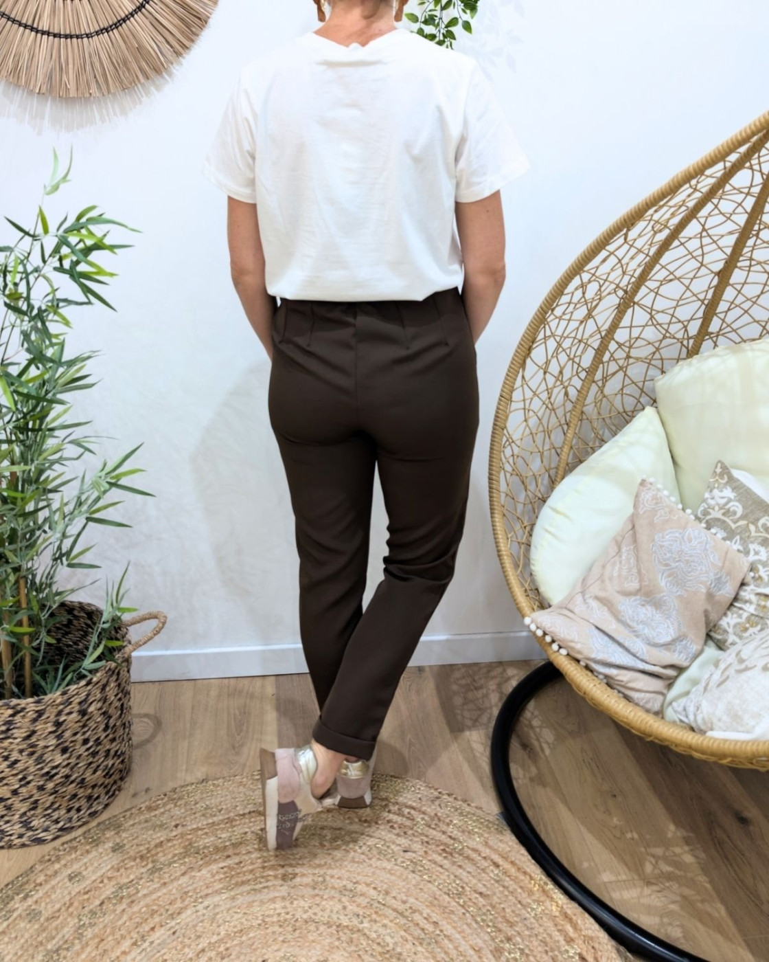 Pantalon de tailleur femme marron choco