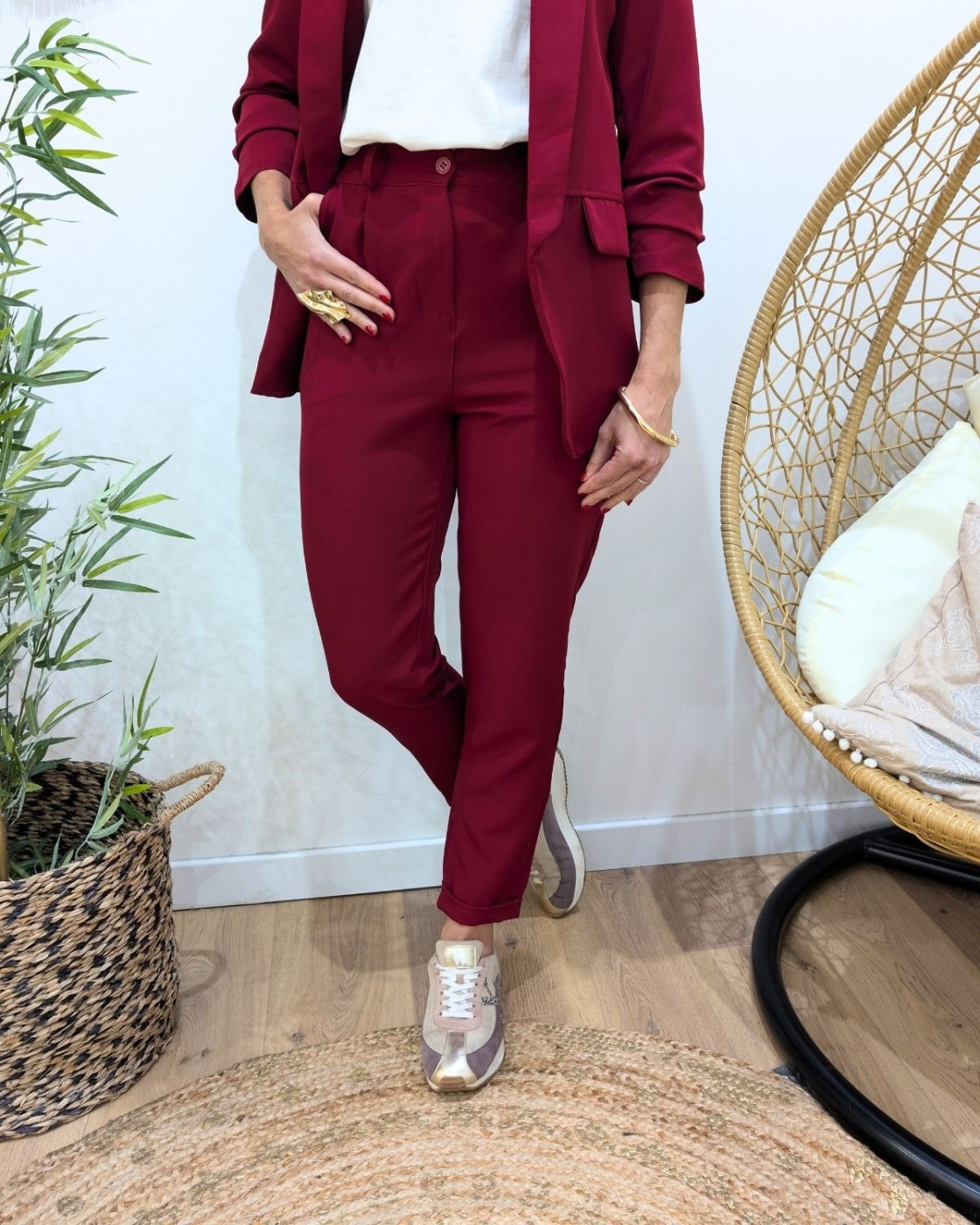 Pantalon de tailleur femme rouge bordeaux