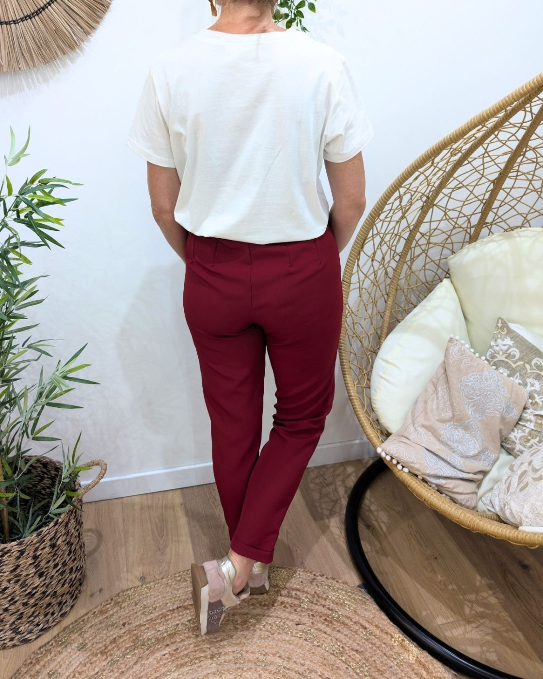 Pantalon de tailleur femme rouge bordeaux