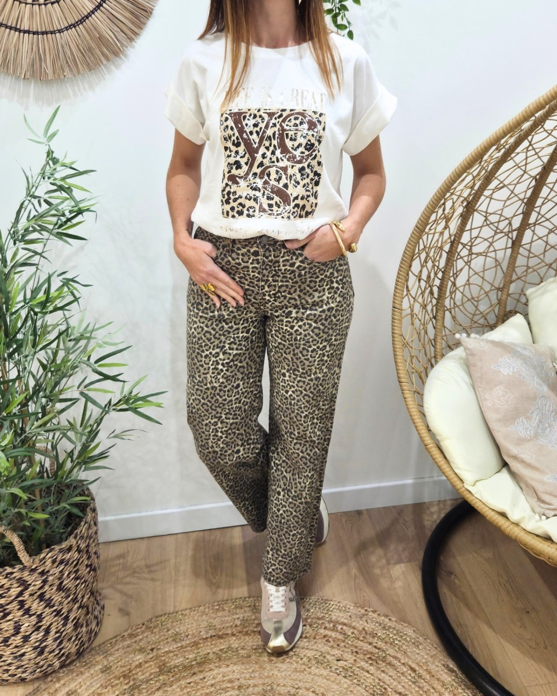 Jean léopard coeur doré Hildur