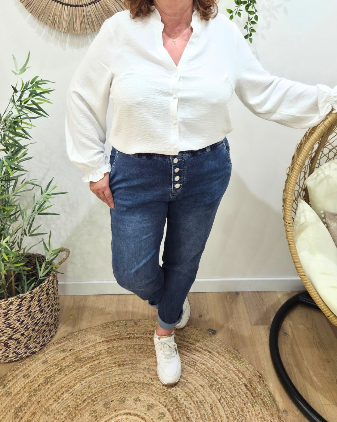 Jean femme élastiqué grande taille bleu foncé Irisia