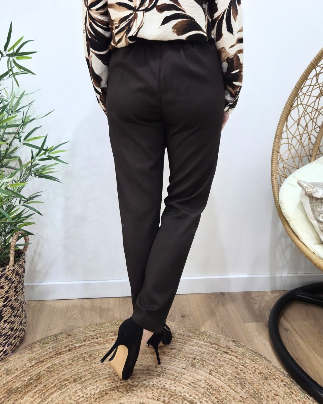 Pantalon femme paper bag marron choco