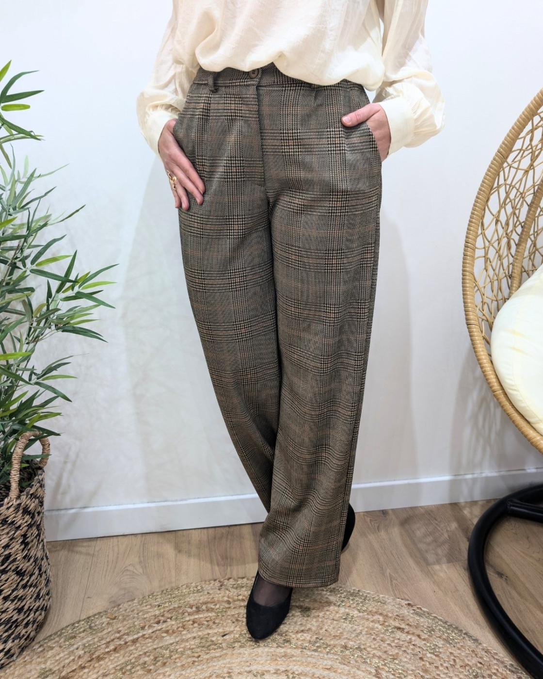 Pantalon femme fluide prince de Galles Zéa