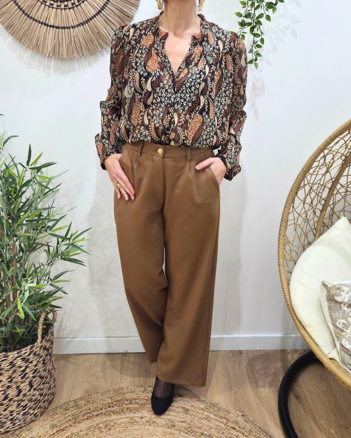 Pantalon femme camel fluide Zéa