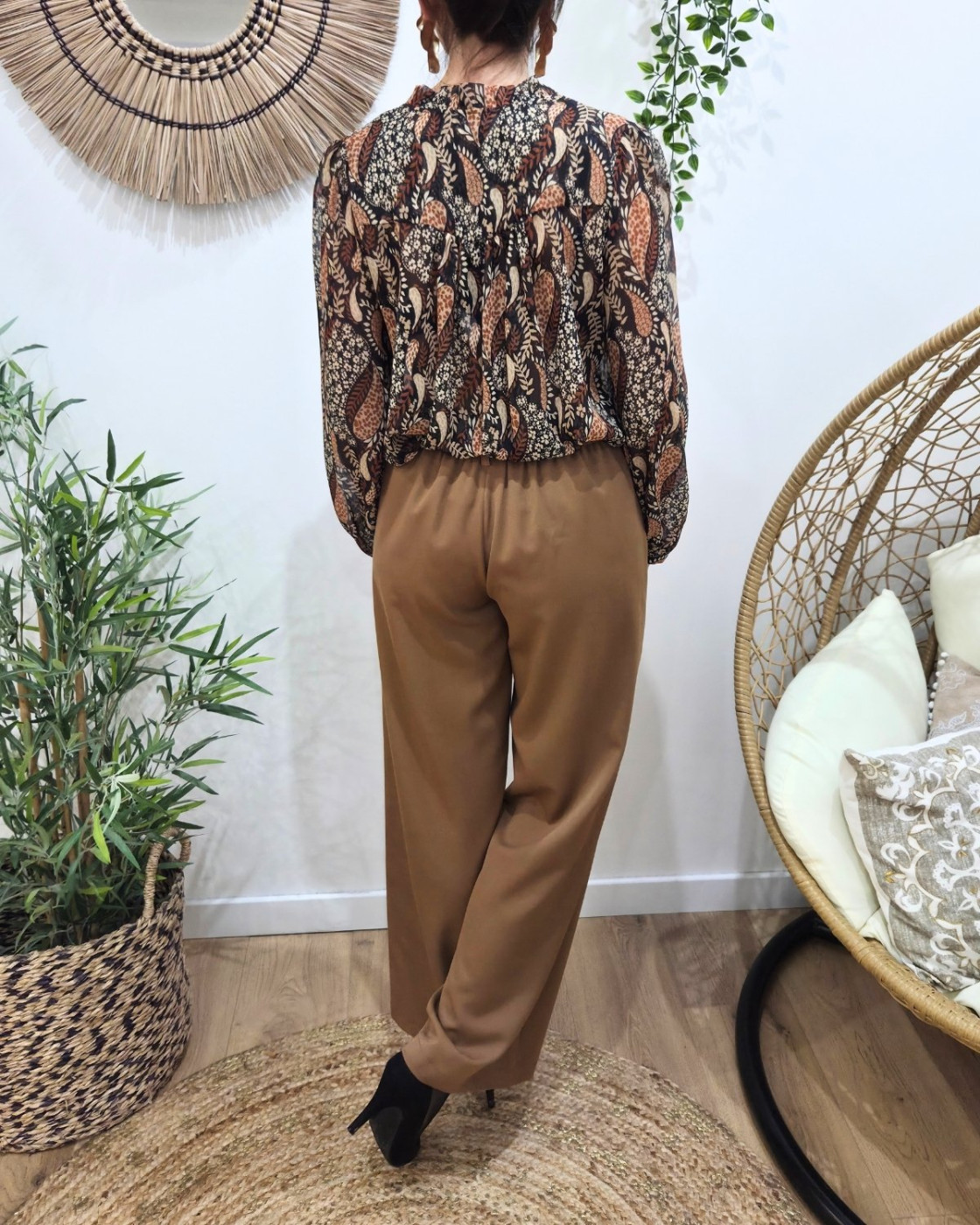 Pantalon femme camel fluide Zéa