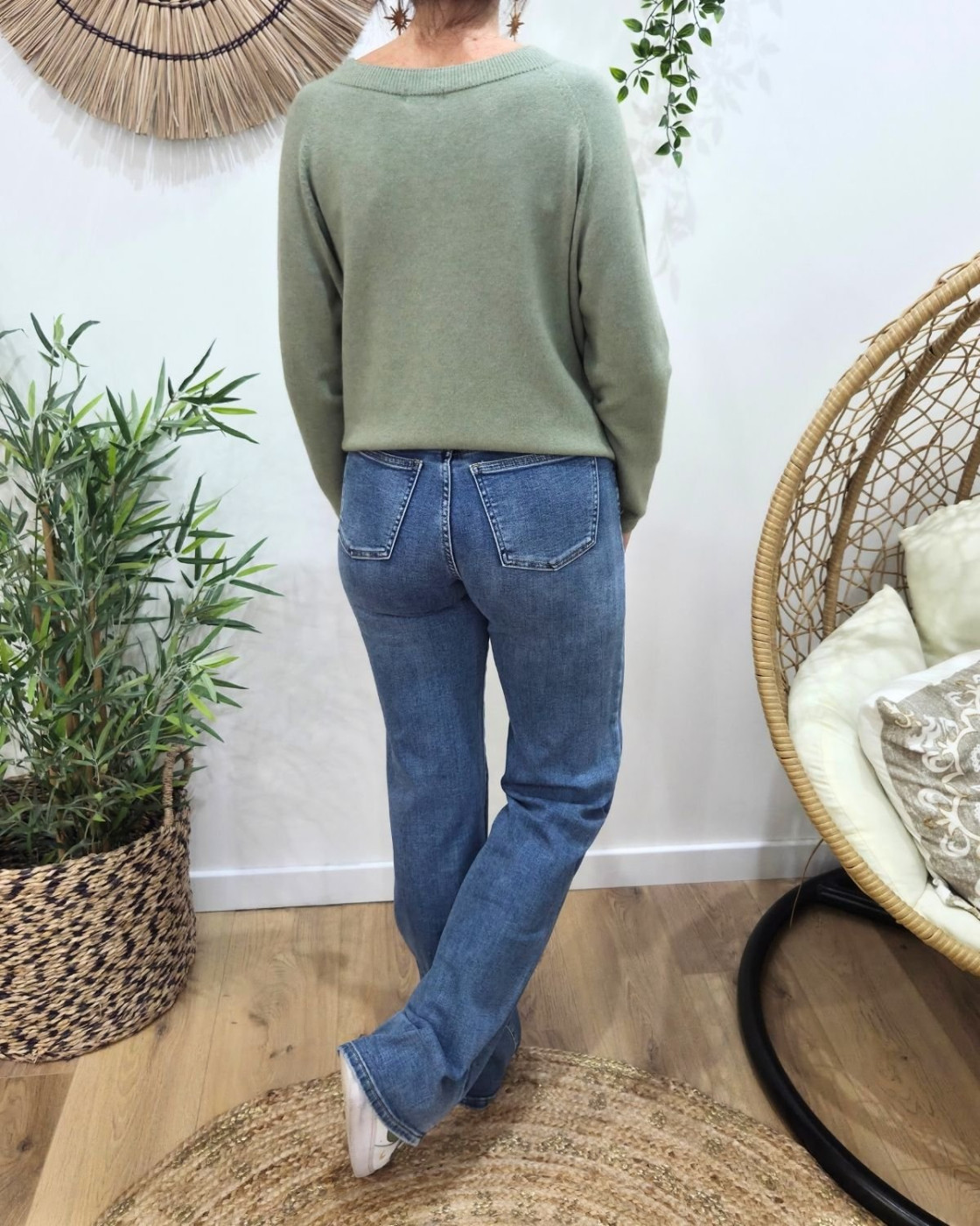 Jean femme bleu moyen wide leg extra long