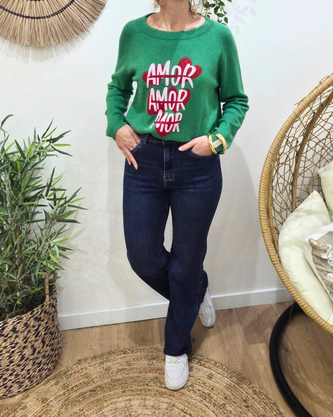 Jean femme bleu foncé wide leg bas coupé