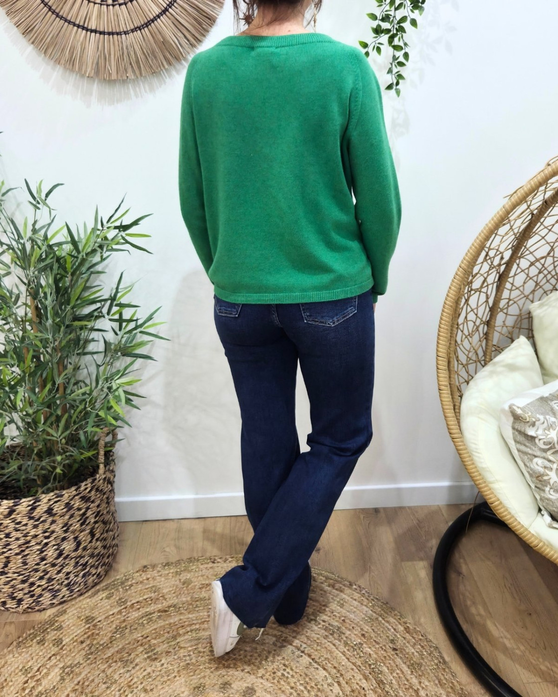 Jean femme bleu foncé wide leg bas coupé