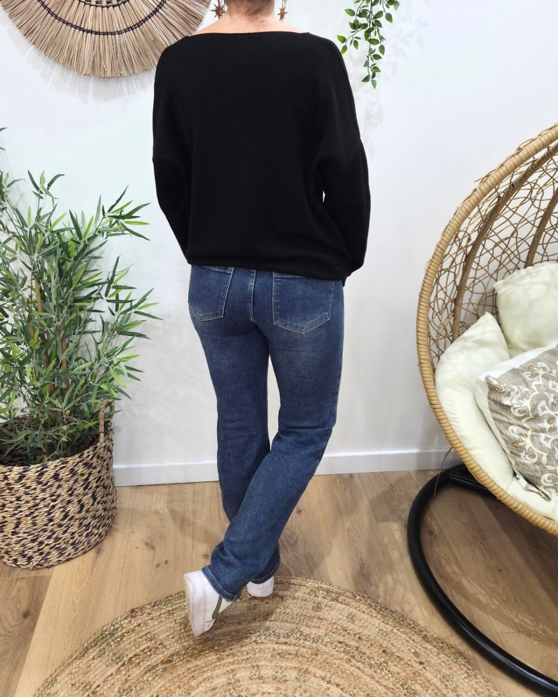 Jean femme droit bleu moyen taille haute coupe confort