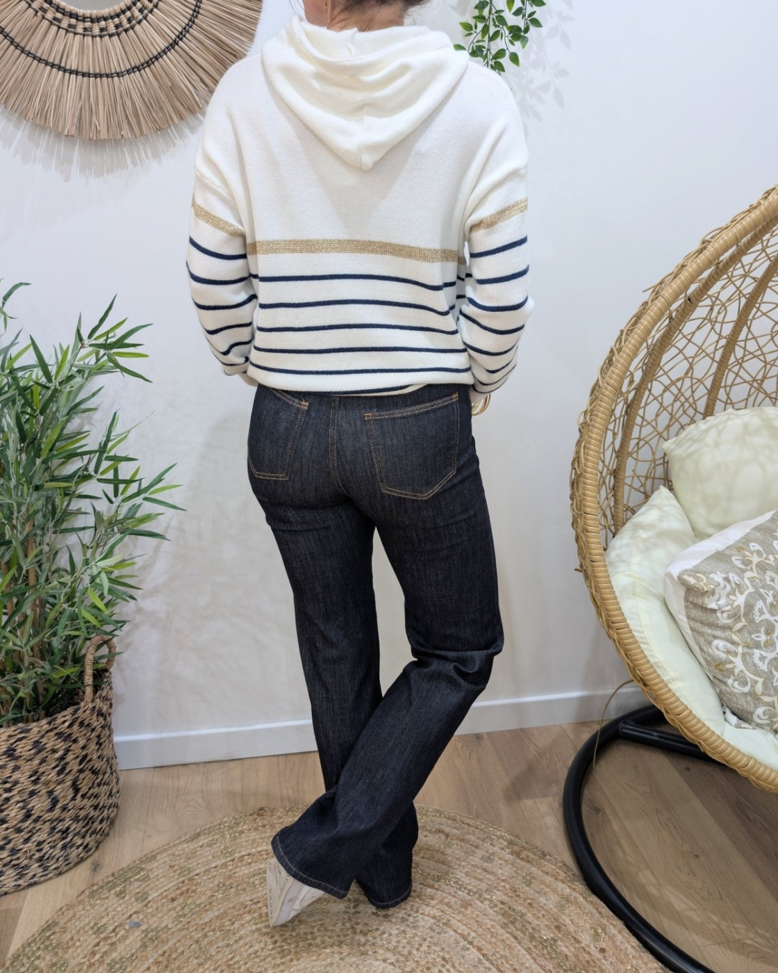 Jean femme wide leg taille haute brut coupe confort +