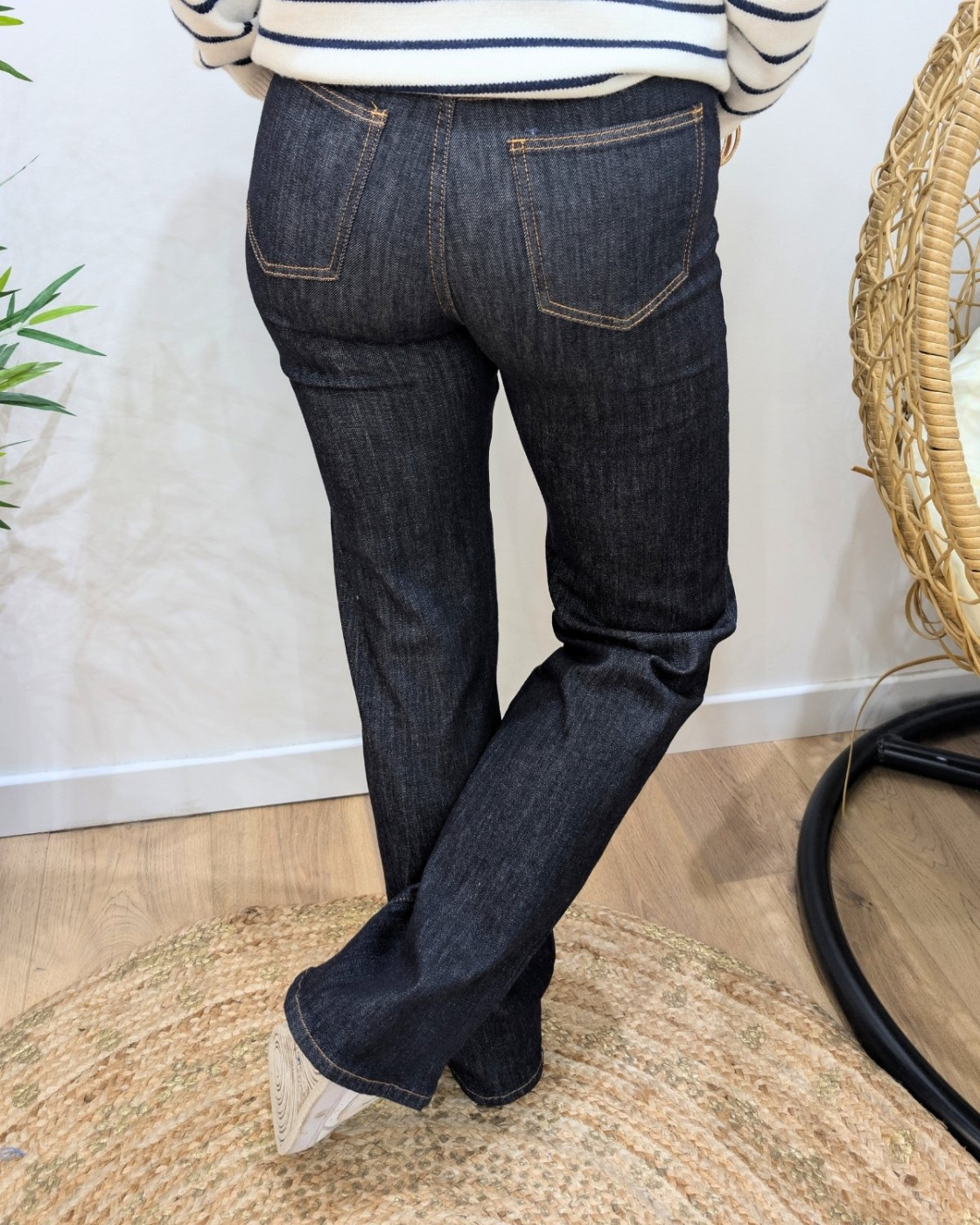 Jean femme wide leg taille haute brut coupe confort +