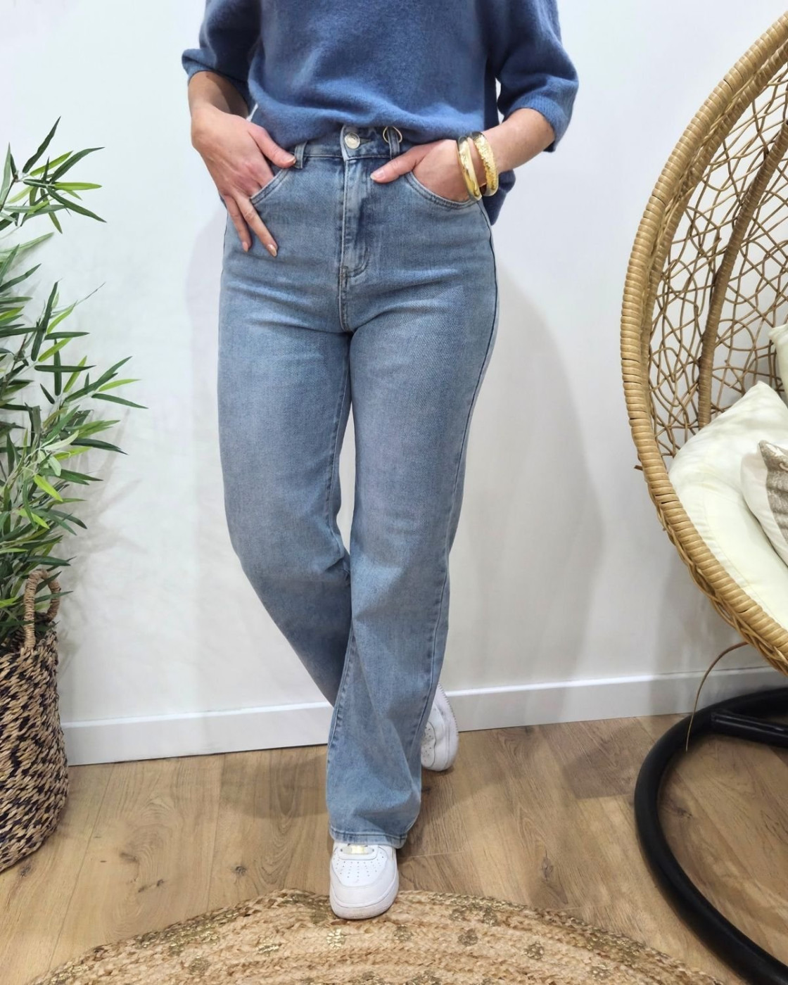 Jean femme Wide leg bleu clair coupe confort