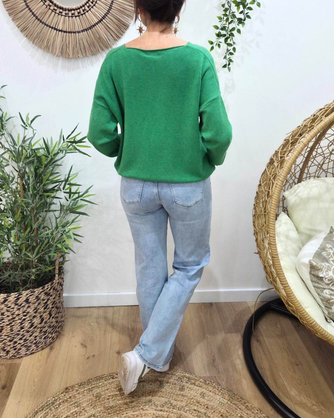 Jean femme droit power stretch bleu clair taille haute coupe confort