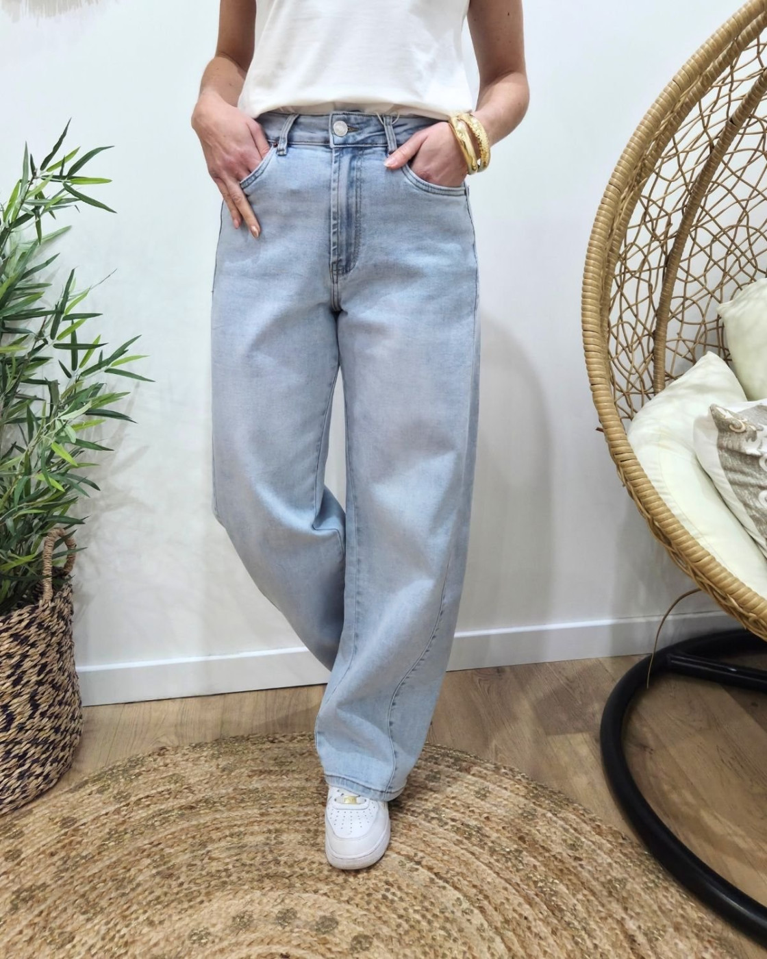 Jean femme balloon bleu clair coupe confort