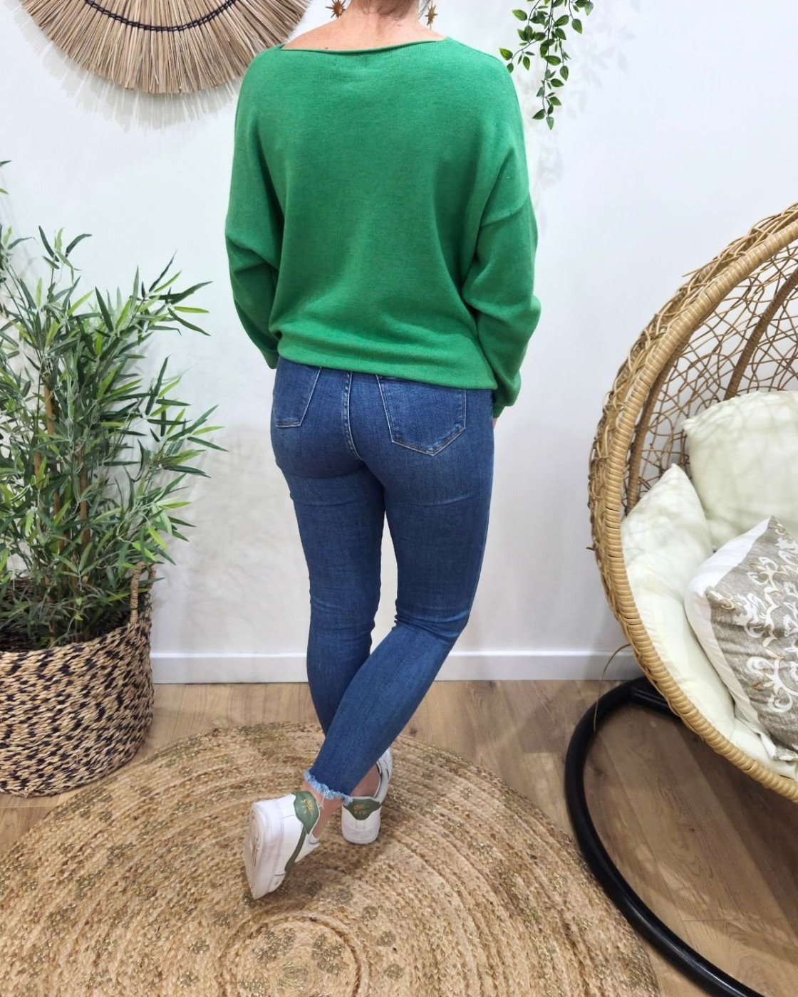 Jean femme bleu 7/8 skinny poches effet abîmé