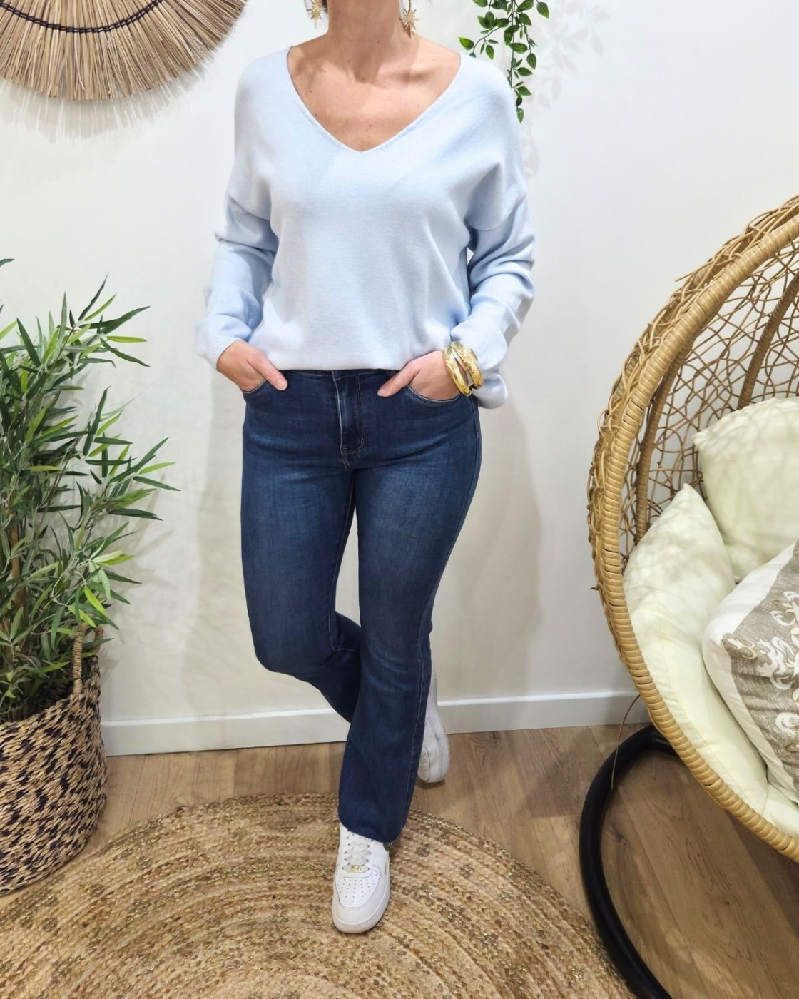 Jean femme flare bleu moyen coupe confort