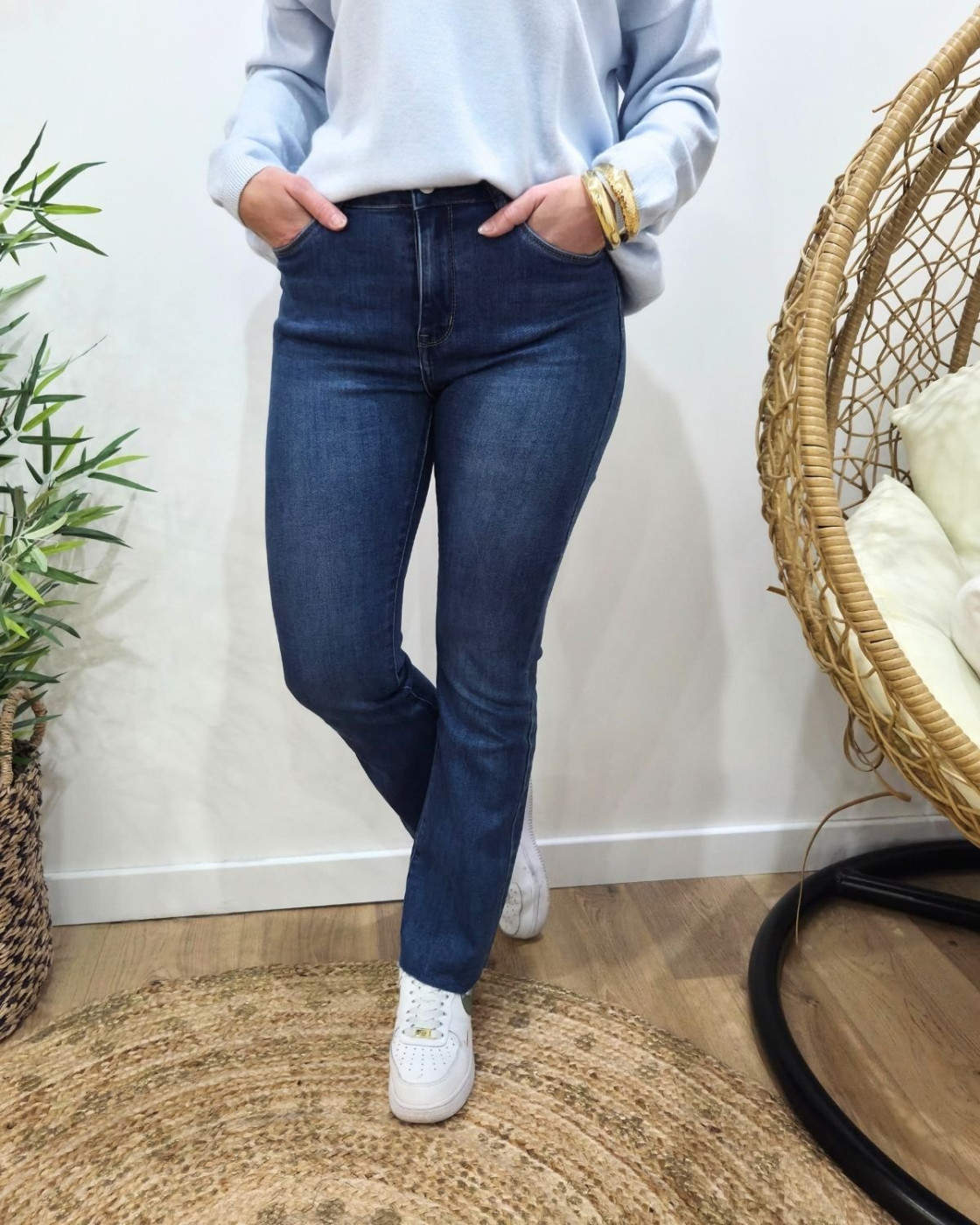 Jean femme flare bleu moyen coupe confort