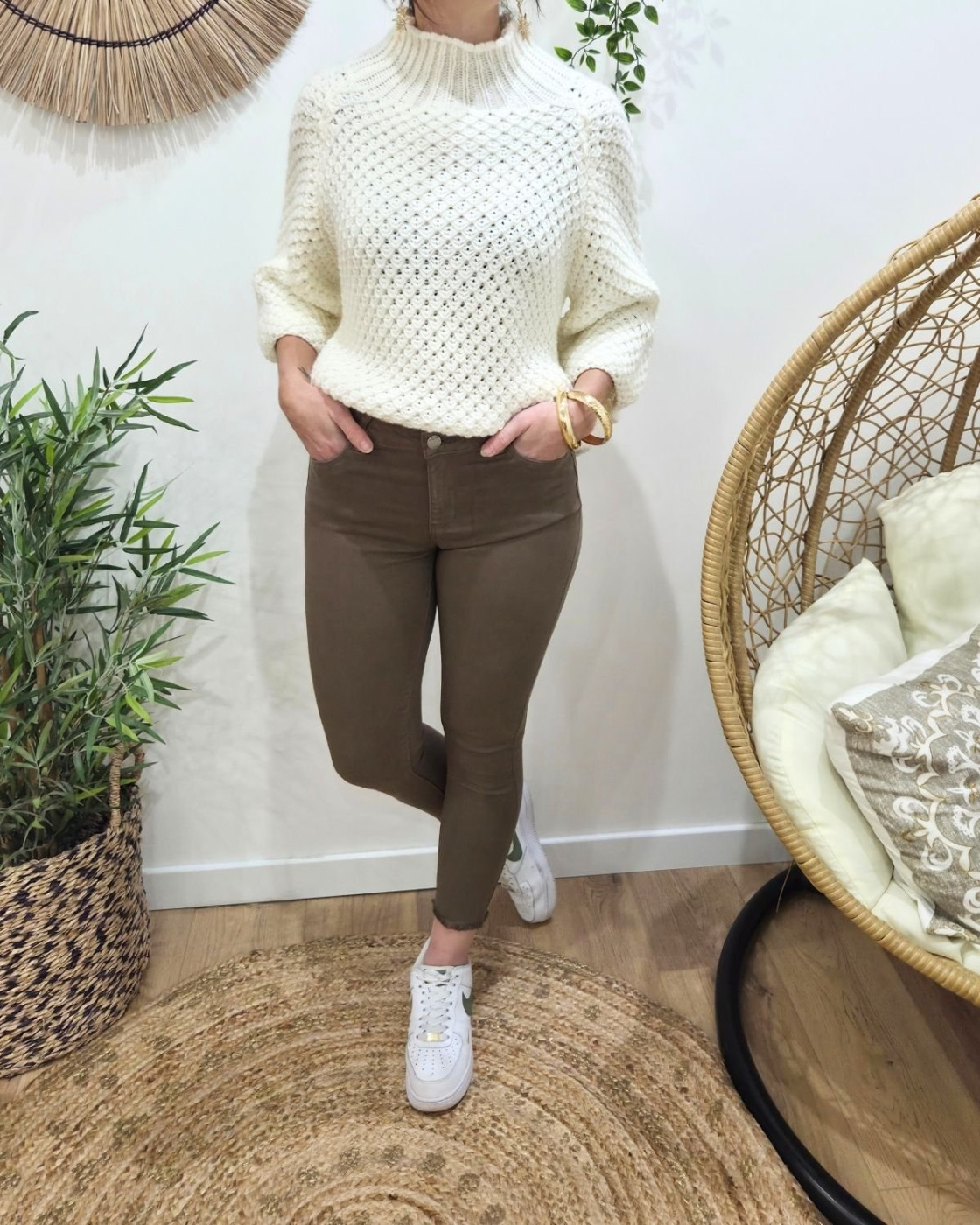 Pantalon femme taupe skinny 7/8