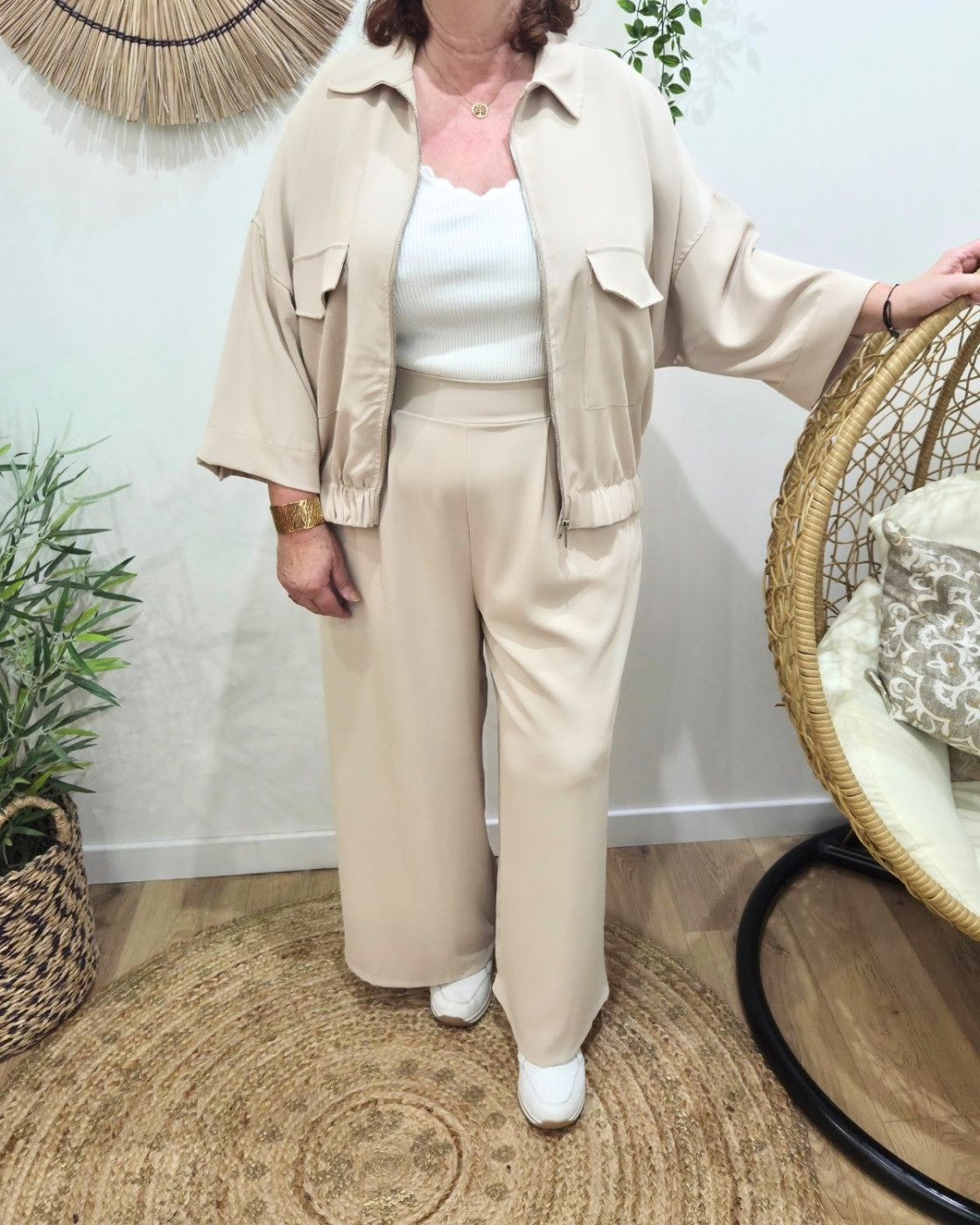 Pantalon femme élastiqué coupe large et fluide