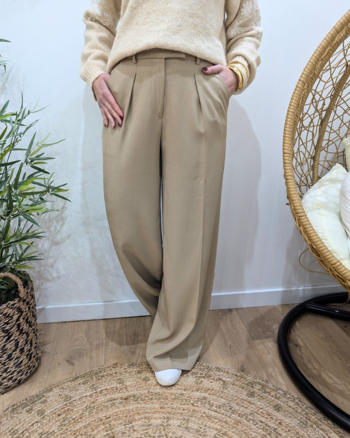 Pantalon femme fluide camel Allegra