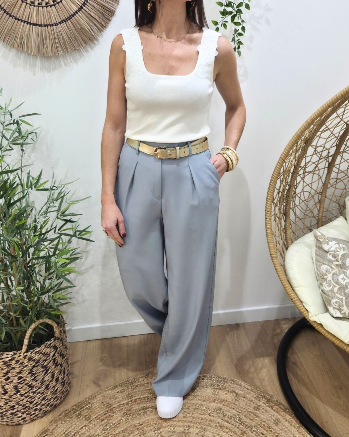 Pantalon femme fluide bleu Allegra