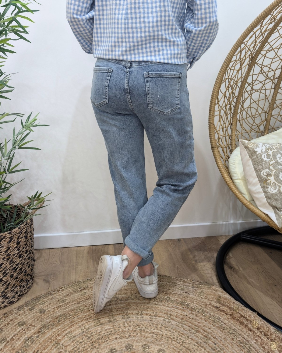 Jean femme mom bleu clair