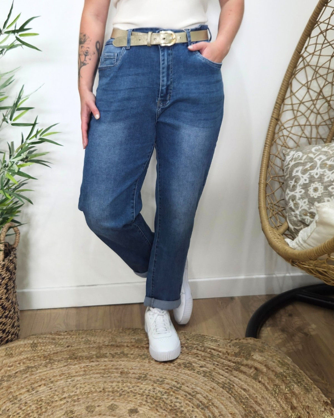 Jean femme mom bleu moyen