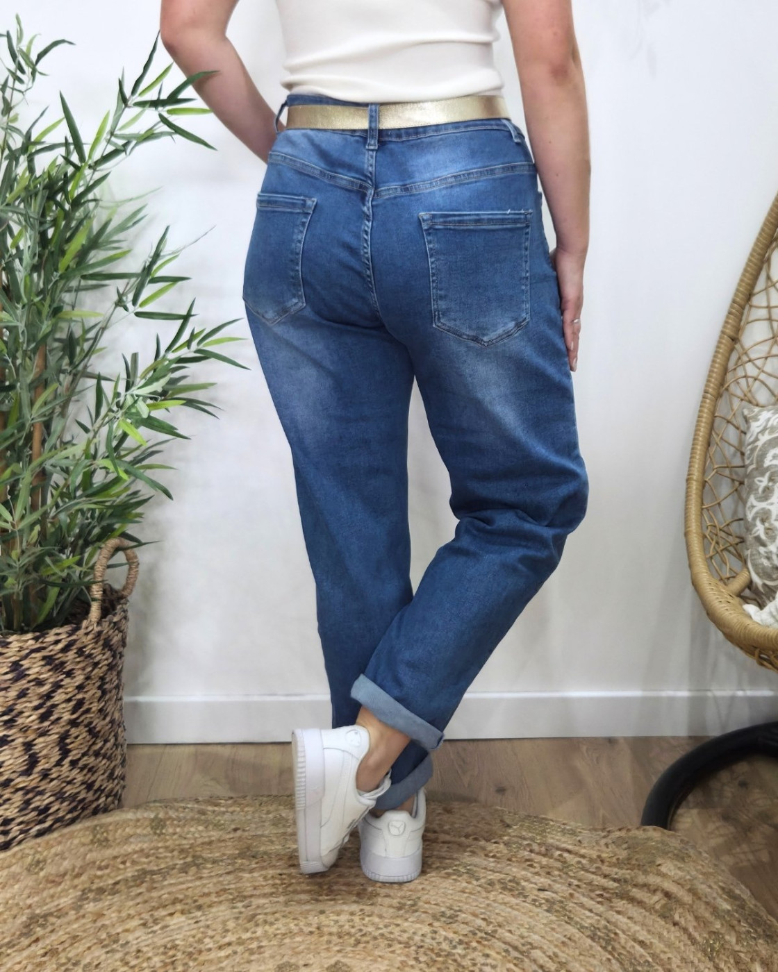 Jean femme mom bleu moyen