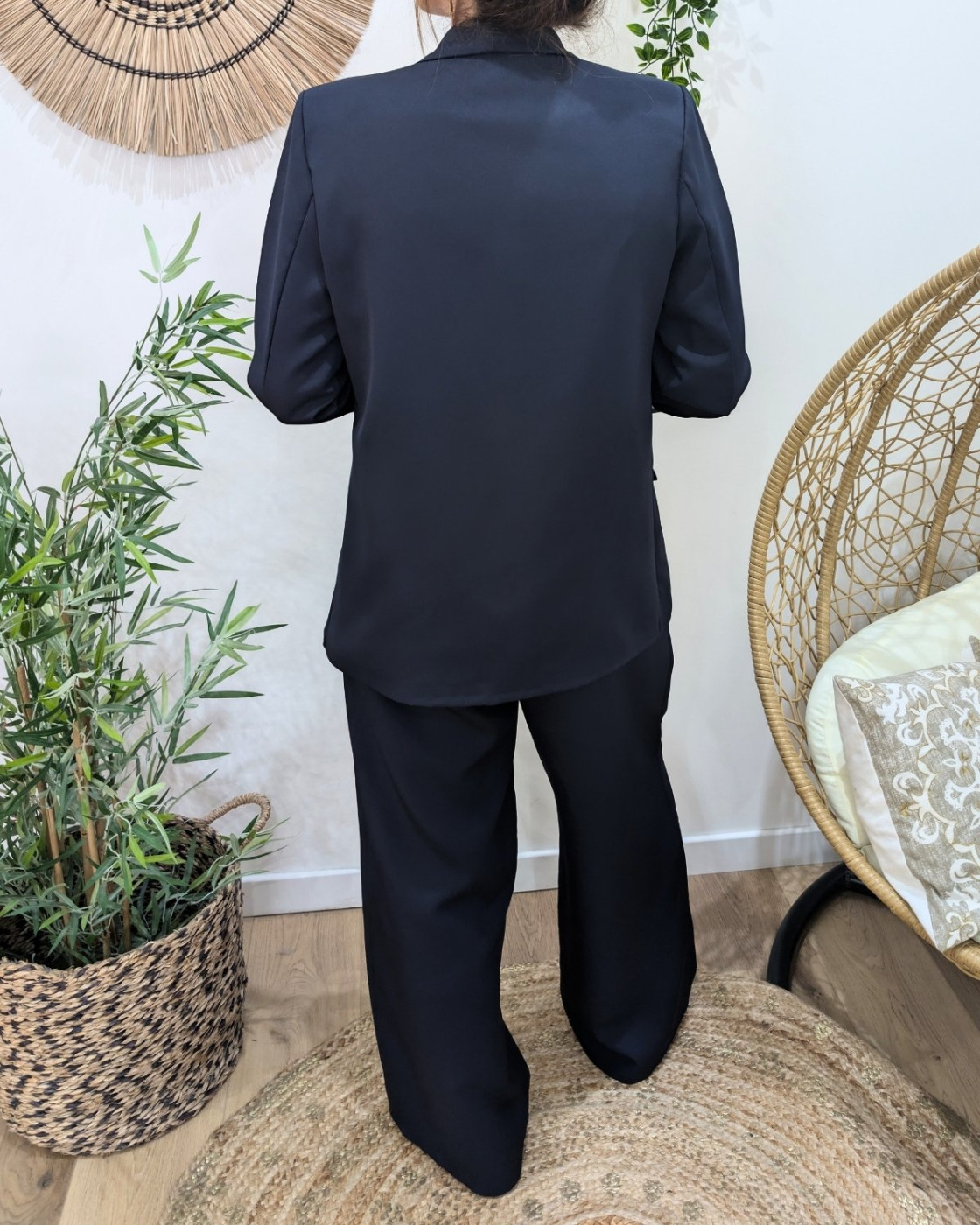 Blazer femme bleu marine manches fleuries Malea