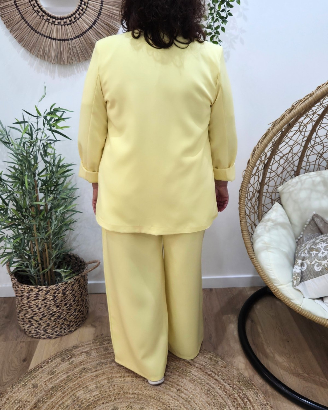 Pantalon fluide femme jaune ceinture fleurie Malea