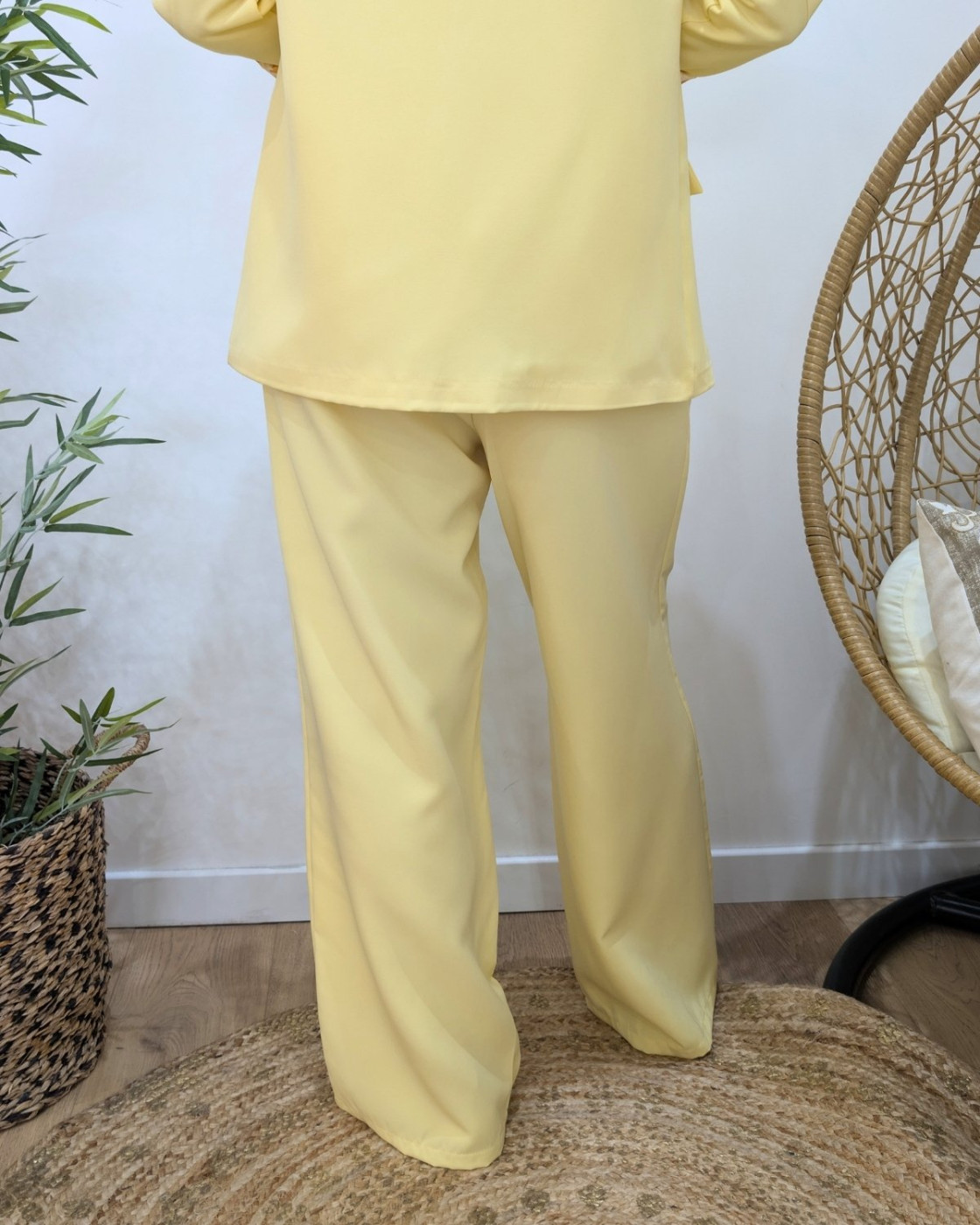 Pantalon fluide femme jaune ceinture fleurie Malea