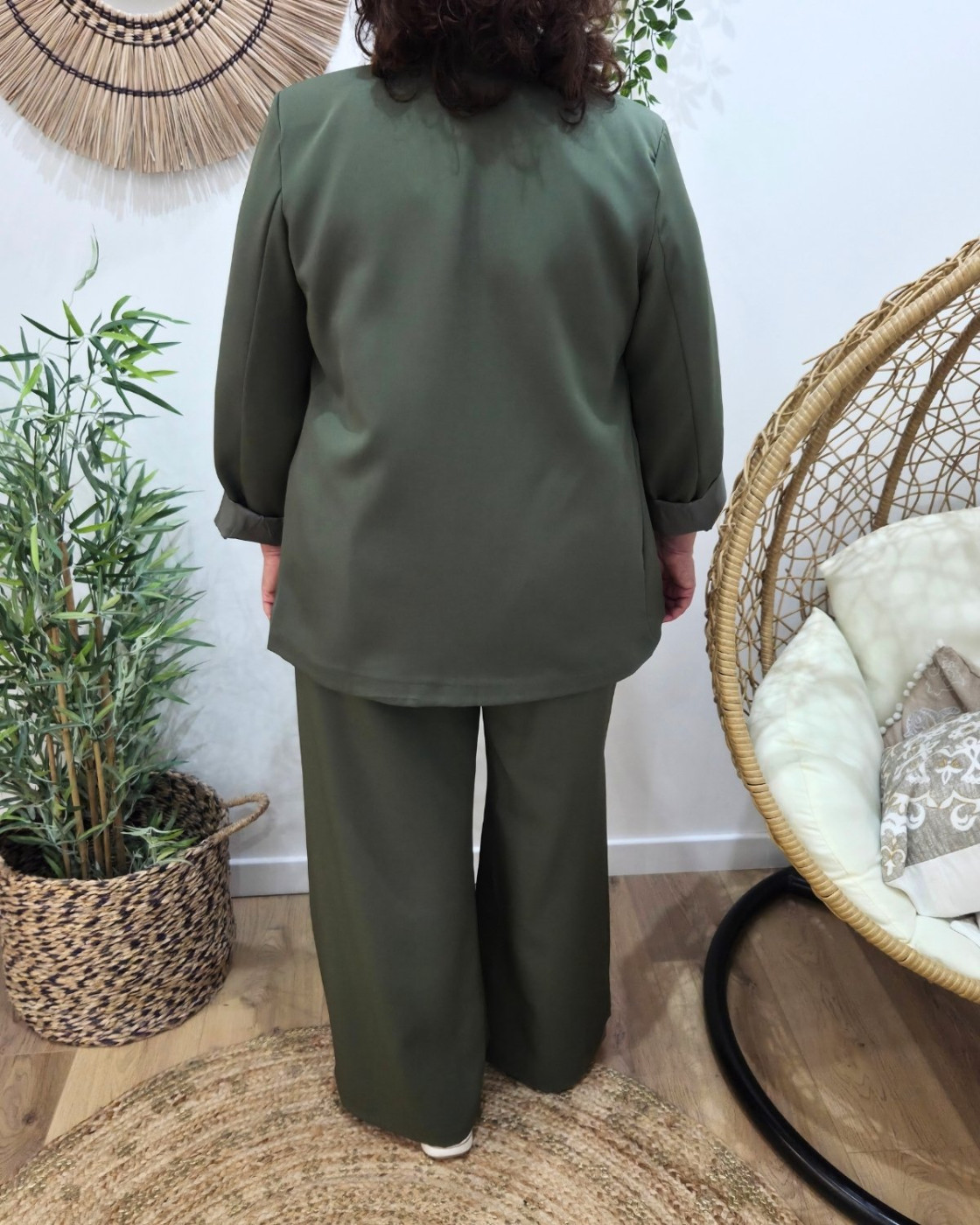 Pantalon fluide femme kaki ceinture fleurie Malea