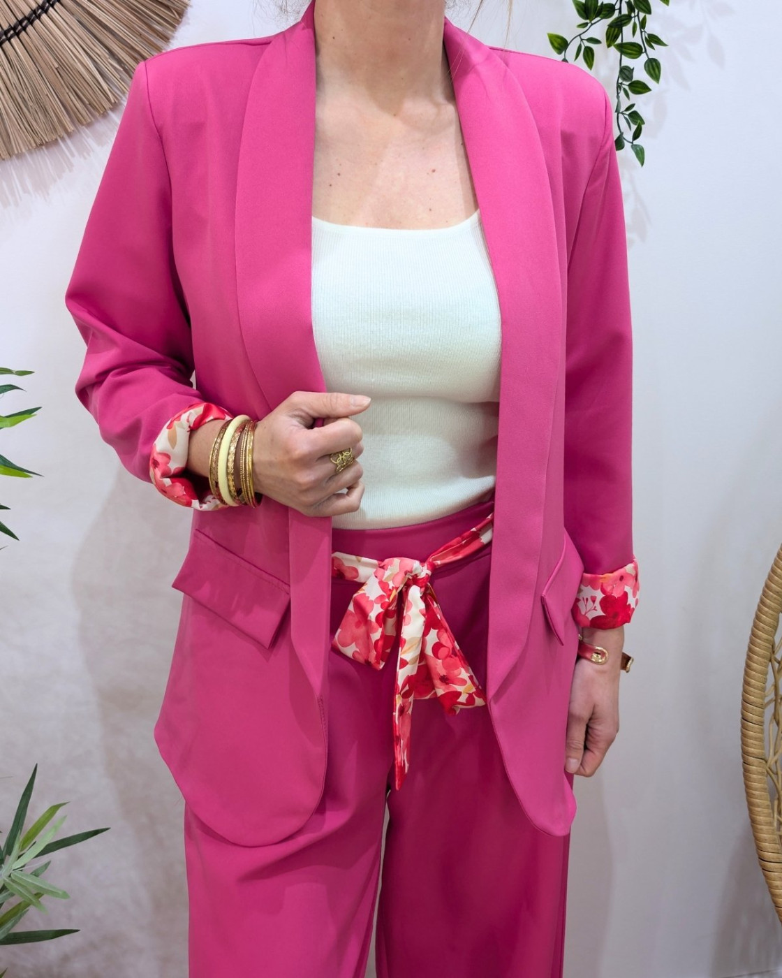 Blazer femme uni rose fuchsia Kiva