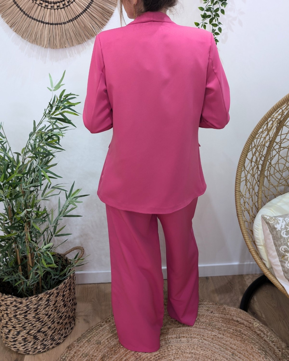 Pantalon fluide femme rose fuchsia ceinture fleurie Malea