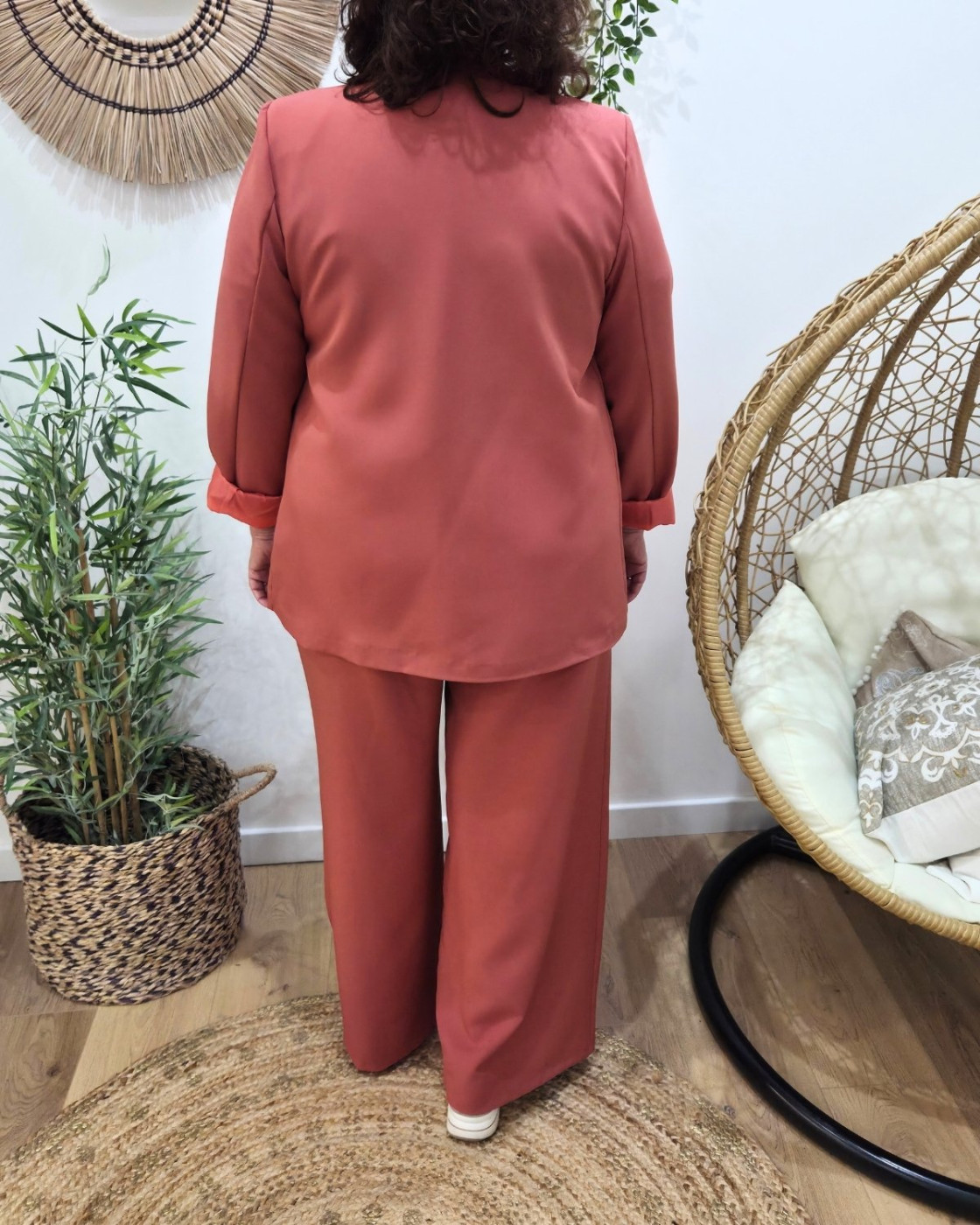 Pantalon fluide femme terracotta ceinture fleurie Malea